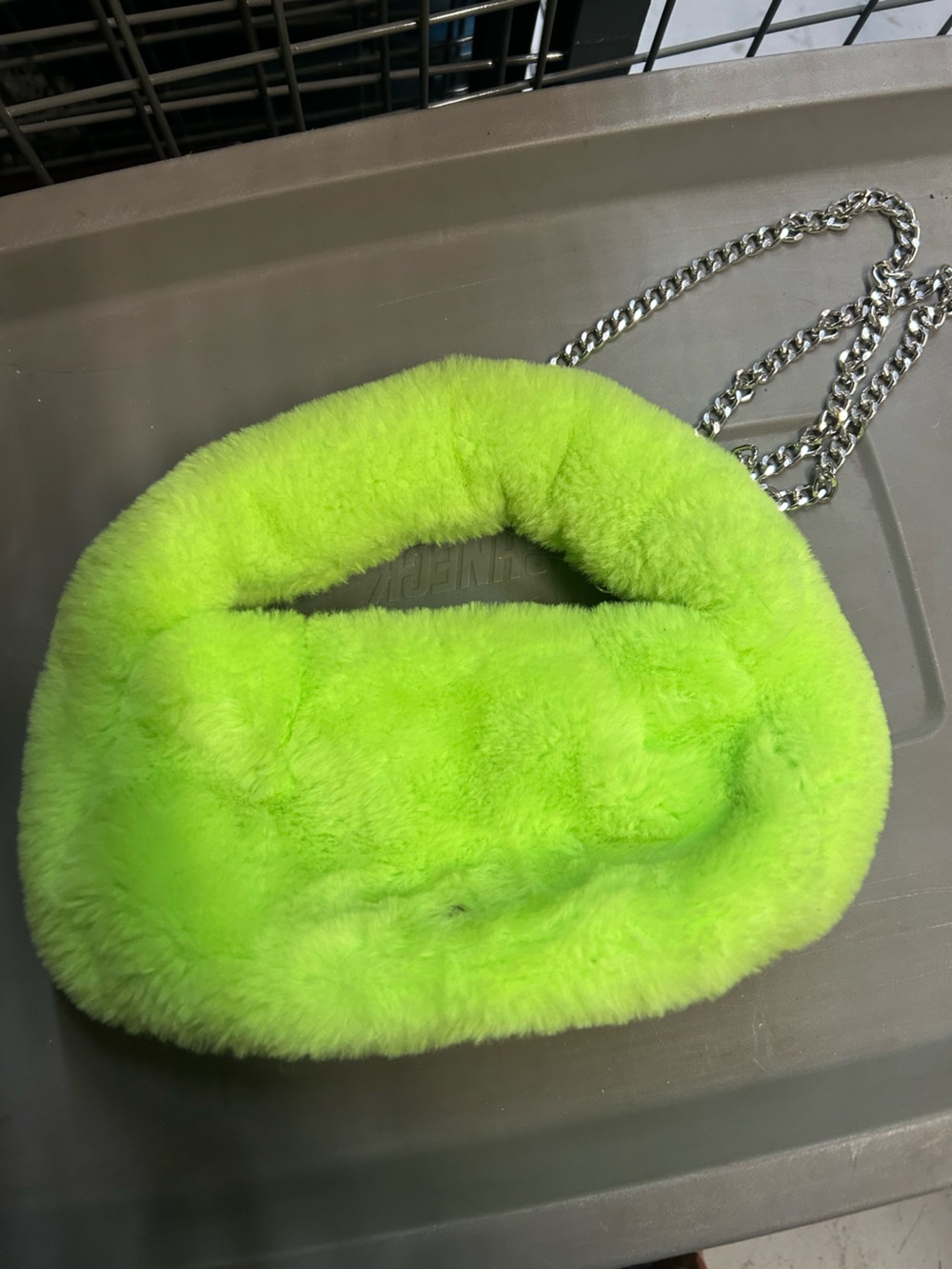 Faux Fur Chain Shoulder Bag in Neon Green plushy soft Dolls Kill style club rave